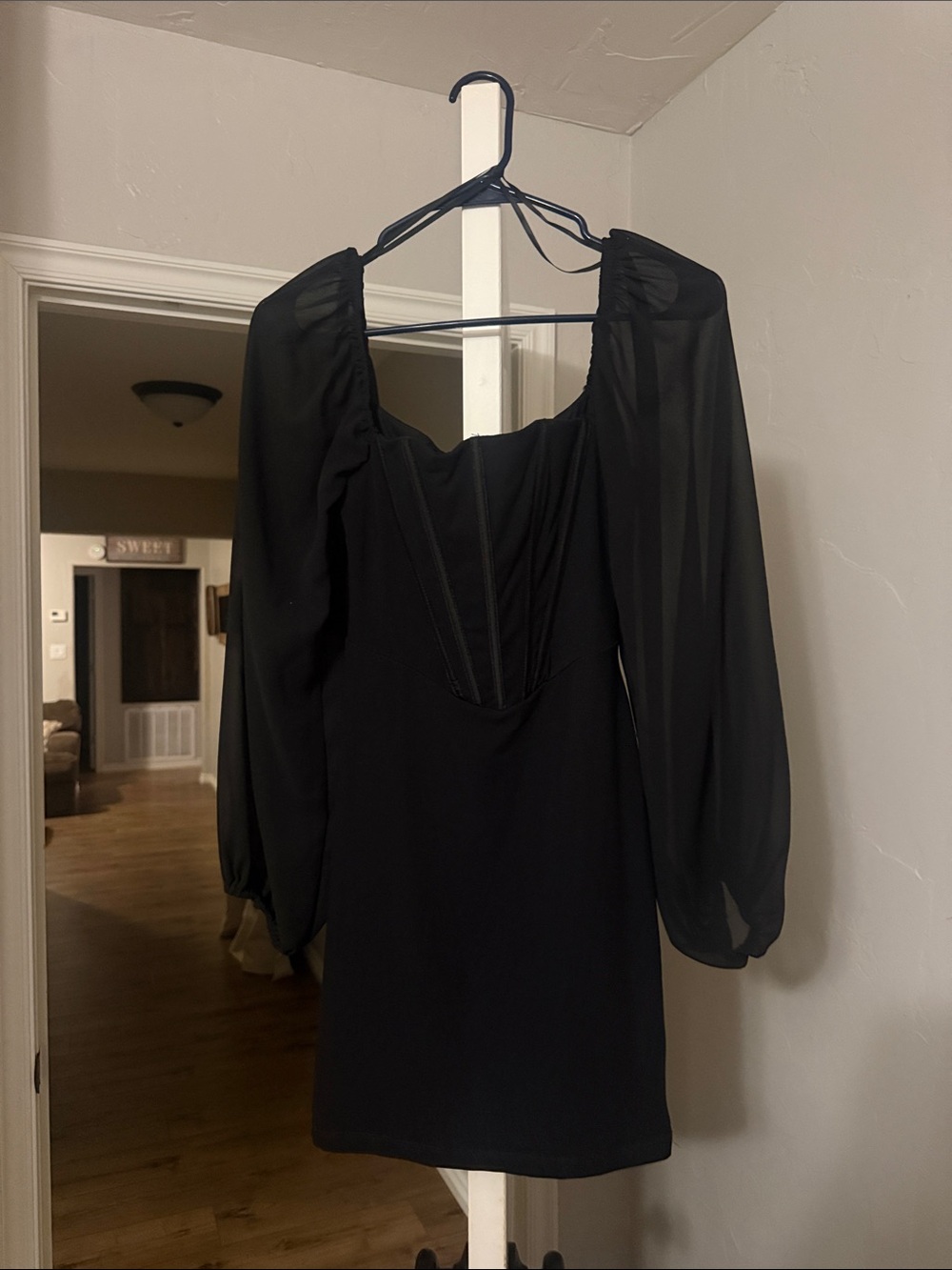 Hello Molly Black Long-Sleeve Puff-Sleeve Mini Dress
